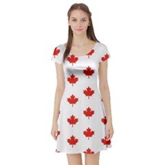 Maple Leaf Canada Emblem Country Short Sleeve Skater Dress by Celenk