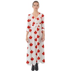 Maple Leaf Canada Emblem Country Button Up Boho Maxi Dress