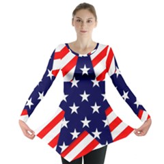 Patriotic Usa Stars Stripes Red Long Sleeve Tunic  by Celenk