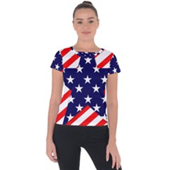 Patriotic Usa Stars Stripes Red Short Sleeve Sports Top  by Celenk