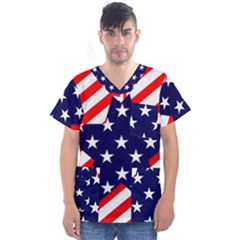 Patriotic Usa Stars Stripes Red Men s V-neck Scrub Top