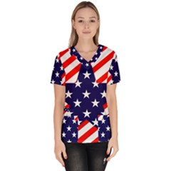 Patriotic Usa Stars Stripes Red Scrub Top