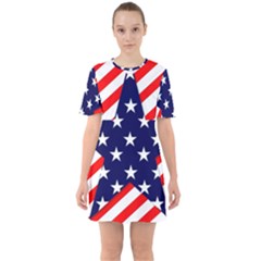 Patriotic Usa Stars Stripes Red Sixties Short Sleeve Mini Dress