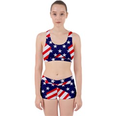 Patriotic Usa Stars Stripes Red Work It Out Sports Bra Set