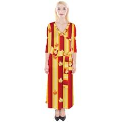 Autumn Fall Leaves Vertical Quarter Sleeve Wrap Maxi Dress