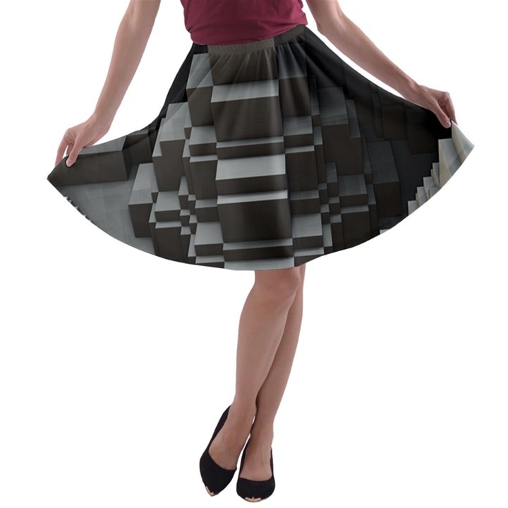 Fractal Render Cube Cubic Shape A-line Skater Skirt