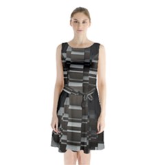 Fractal Render Cube Cubic Shape Sleeveless Waist Tie Chiffon Dress by Celenk