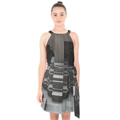 Fractal Render Cube Cubic Shape Halter Collar Waist Tie Chiffon Dress by Celenk