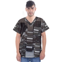 Fractal Render Cube Cubic Shape Men s V-neck Scrub Top