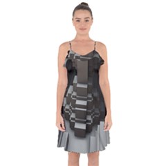 Fractal Render Cube Cubic Shape Ruffle Detail Chiffon Dress by Celenk