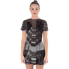 Fractal Render Cube Cubic Shape Drop Hem Mini Chiffon Dress by Celenk