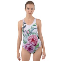 Flowers And Leaves In Soft Purple Colors Cut-out Back One Piece Swimsuit