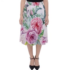 Flowers And Leaves In Soft Purple Colors Folding Skater Skirt