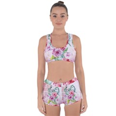 Flowers And Leaves In Soft Purple Colors Racerback Boyleg Bikini Set