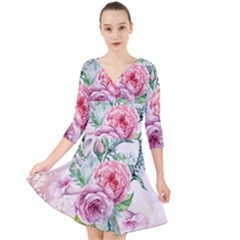 Flowers And Leaves In Soft Purple Colors Quarter Sleeve Front Wrap Dress	 by FantasyWorld7