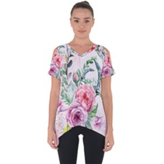 Flowers And Leaves In Soft Purple Colors Cut Out Side Drop Tee by FantasyWorld7