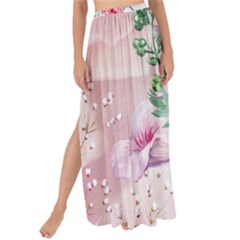 Flowers And Leaves In Soft Purple Colors Maxi Chiffon Tie-up Sarong