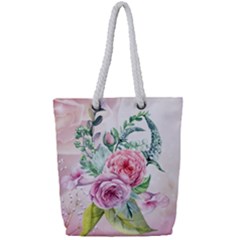 Flowers And Leaves In Soft Purple Colors Full Print Rope Handle Tote (small)