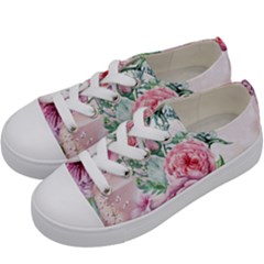 Flowers And Leaves In Soft Purple Colors Kids  Low Top Canvas Sneakers