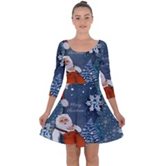 Funny Santa Claus With Snowman Quarter Sleeve Skater Dress by FantasyWorld7