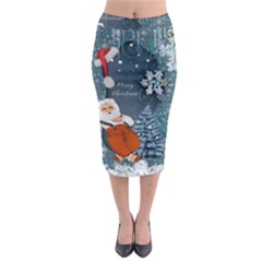 Funny Santa Claus With Snowman Midi Pencil Skirt by FantasyWorld7