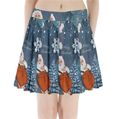 Funny Santa Claus With Snowman Pleated Mini Skirt by FantasyWorld7