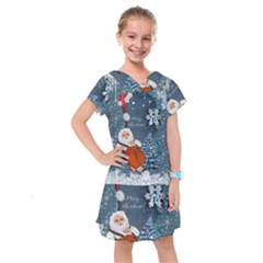 Funny Santa Claus With Snowman Kids  Drop Waist Dress by FantasyWorld7