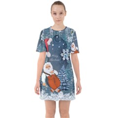 Funny Santa Claus With Snowman Sixties Short Sleeve Mini Dress by FantasyWorld7