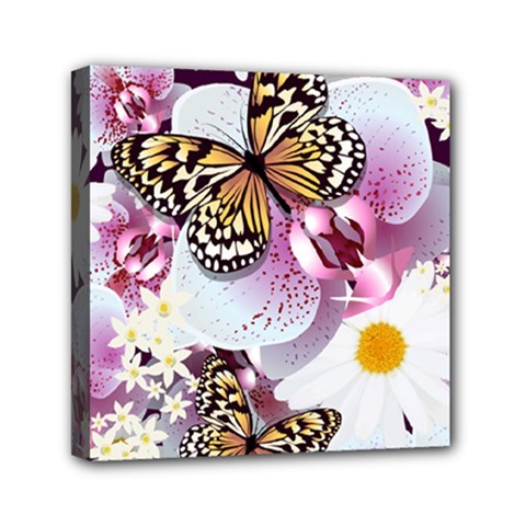 Butterflies With White And Purple Flowers  Mini Canvas 6  X 6 