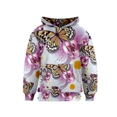 Butterflies With White And Purple Flowers  Kids  Pullover Hoodie