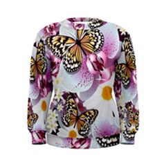 Butterflies With White And Purple Flowers  Women s Sweatshirt