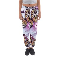 Butterflies With White And Purple Flowers  Women s Jogger Sweatpants by Bigfootshirtshop