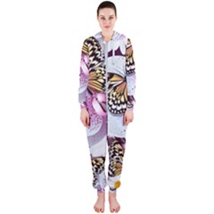 Butterflies With White And Purple Flowers  Hooded Jumpsuit (ladies) 