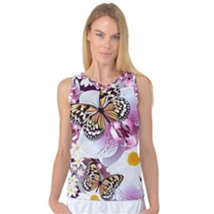 Butterflies With White And Purple Flowers  Women s Basketball Tank Top by Bigfootshirtshop