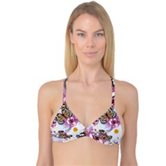 Butterflies With White And Purple Flowers  Reversible Tri Bikini Top by Bigfootshirtshop