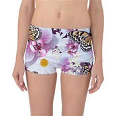 Butterflies With White And Purple Flowers  Reversible Boyleg Bikini Bottoms by Bigfootshirtshop