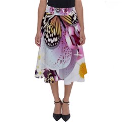 Butterflies With White And Purple Flowers  Perfect Length Midi Skirt by Bigfootshirtshop