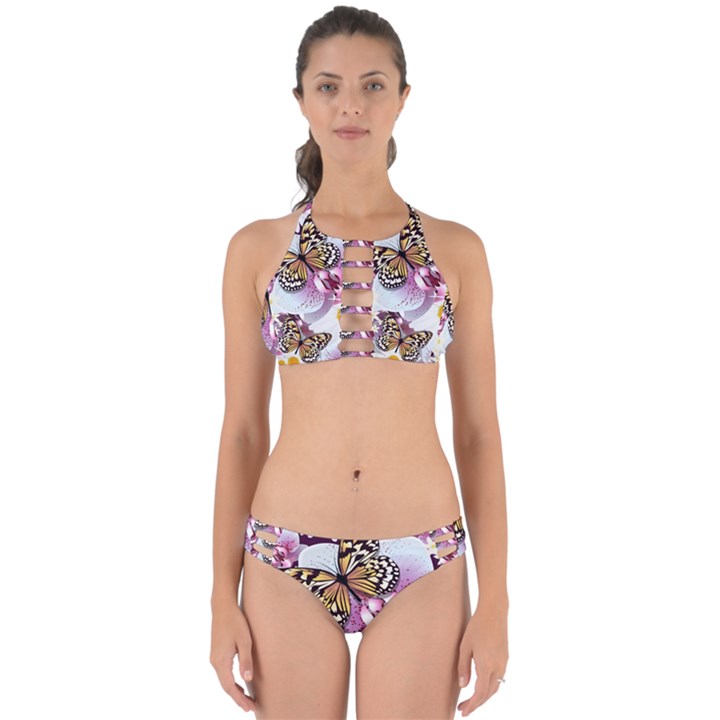 Butterflies With White And Purple Flowers  Perfectly Cut Out Bikini Set