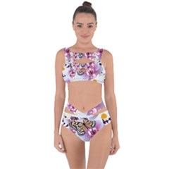 Butterflies With White And Purple Flowers  Bandaged Up Bikini Set  by Bigfootshirtshop