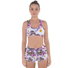 Butterflies With White And Purple Flowers  Racerback Boyleg Bikini Set by Bigfootshirtshop