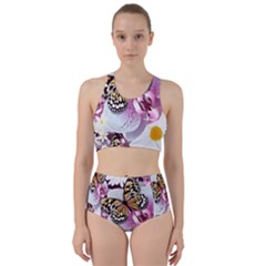 Butterflies With White And Purple Flowers  Racer Back Bikini Set by Bigfootshirtshop