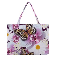 Butterflies With White And Purple Flowers  Zipper Medium Tote Bag