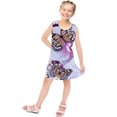 Butterflies With White And Purple Flowers  Kids  Tunic Dress