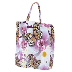 Butterflies With White And Purple Flowers  Giant Grocery Zipper Tote