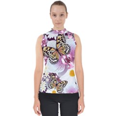 Butterflies With White And Purple Flowers  Shell Top