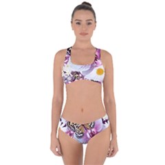 Butterflies With White And Purple Flowers  Criss Cross Bikini Set by Bigfootshirtshop