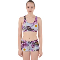 Butterflies With White And Purple Flowers  Work It Out Sports Bra Set