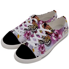 Butterflies With White And Purple Flowers  Women s Low Top Canvas Sneakers