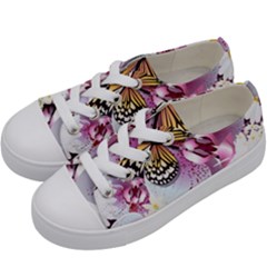 Butterflies With White And Purple Flowers  Kids  Low Top Canvas Sneakers by Bigfootshirtshop