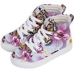 Butterflies With White And Purple Flowers  Kid s Hi-top Skate Sneakers